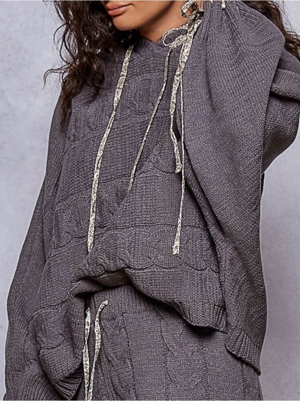 POL Charcoal Gray Cable-Knit Hoodie Sweater Set - Picture 9 of 10
